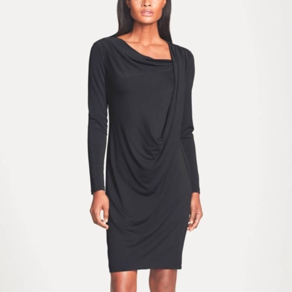 Lafayette 148 Black Jersey Draped Long-Sleeve Mini Dress